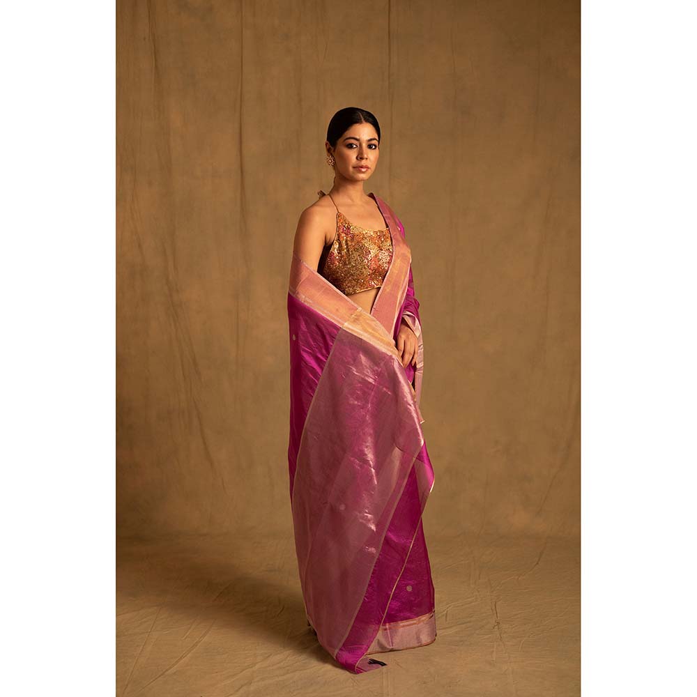 PRIYANKA RAAJIV Dree Periwinkle Pink Chanderi Saree with Unstitched Blouse