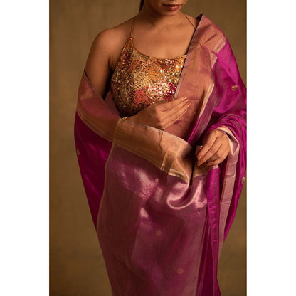 PRIYANKA RAAJIV Dree Periwinkle Pink Chanderi Saree with Unstitched Blouse
