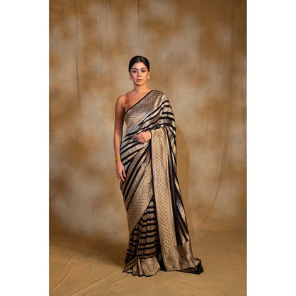 PRIYANKA RAAJIV Chaitra Navy Blue Silk Banarasi Saree with Unstitched Blouse