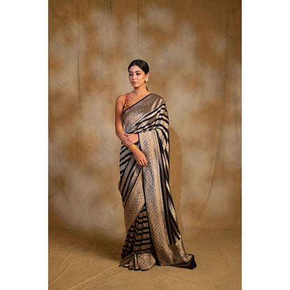 PRIYANKA RAAJIV Chaitra Navy Blue Silk Banarasi Saree with Unstitched Blouse