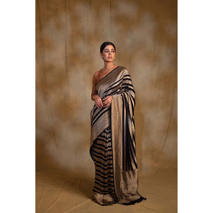 PRIYANKA RAAJIV Chaitra Navy Blue Silk Banarasi Saree with Unstitched Blouse