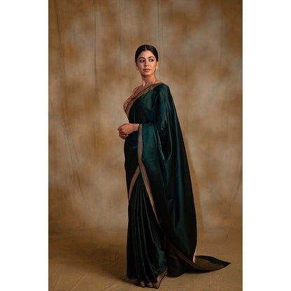 PRIYANKA RAAJIV Jayanti Deep Green Mashru Silk Saree with Unstitched Blouse