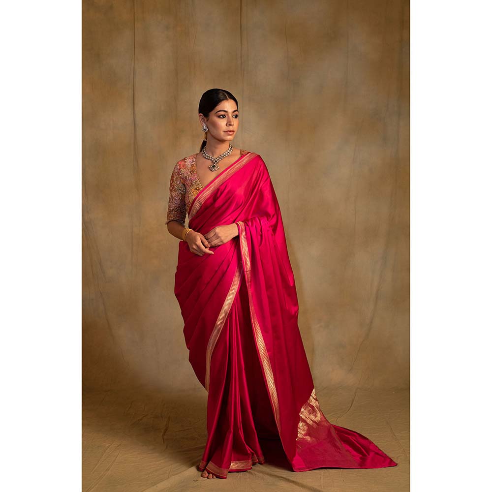 PRIYANKA RAAJIV Navroz Pink Rani Mashru Silk Saree with Unstitched Blouse
