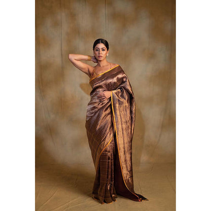 PRIYANKA RAAJIV Chhath Purple Silk Banarasi Sari Saree with Unstitched Blouse