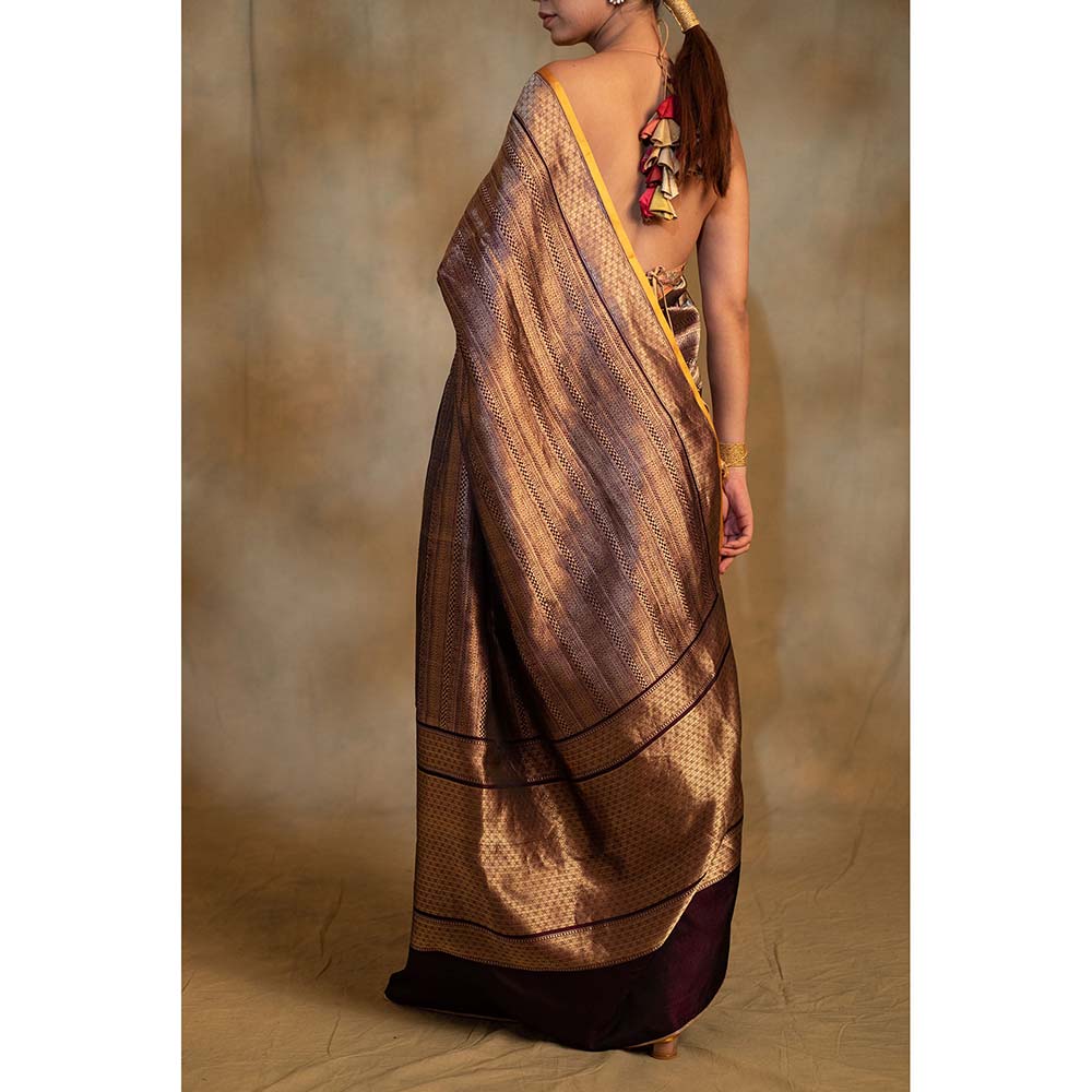PRIYANKA RAAJIV Chhath Purple Silk Banarasi Sari Saree with Unstitched Blouse