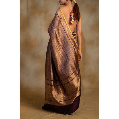 PRIYANKA RAAJIV Chhath Purple Silk Banarasi Sari Saree with Unstitched Blouse