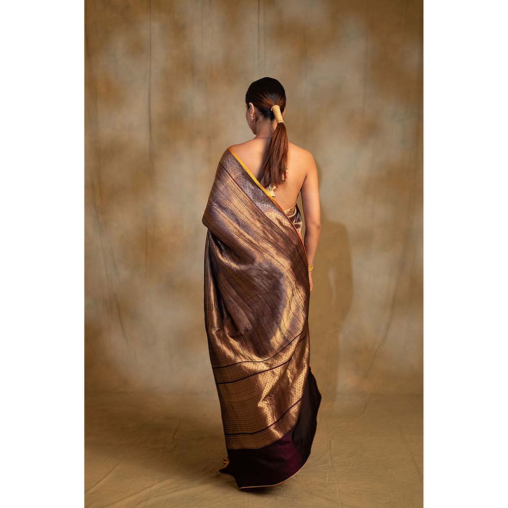 PRIYANKA RAAJIV Chhath Purple Silk Banarasi Sari Saree with Unstitched Blouse