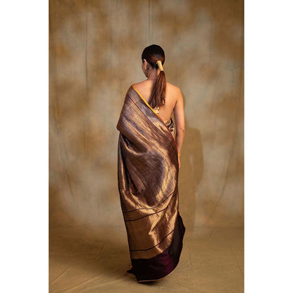 PRIYANKA RAAJIV Chhath Purple Silk Banarasi Sari Saree with Unstitched Blouse