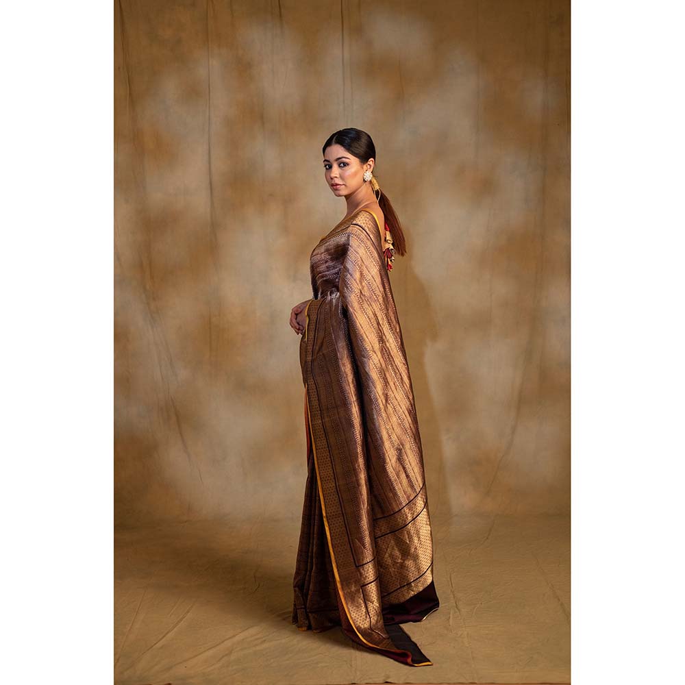 PRIYANKA RAAJIV Chhath Purple Silk Banarasi Sari Saree with Unstitched Blouse