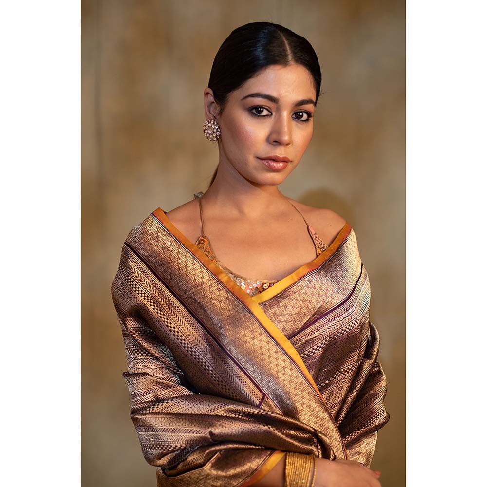 PRIYANKA RAAJIV Chhath Purple Silk Banarasi Sari Saree with Unstitched Blouse