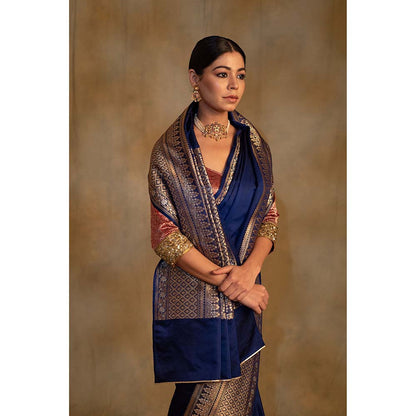 PRIYANKA RAAJIV Gangaur Royal Blue Mashru Silk Saree with Unstitched Blouse