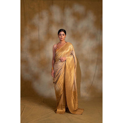 PRIYANKA RAAJIV Ganga Beige Silk Georgette Banarasi Saree with Unstitched Blouse
