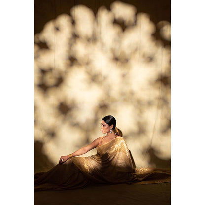 PRIYANKA RAAJIV Ganga Beige Silk Georgette Banarasi Saree with Unstitched Blouse