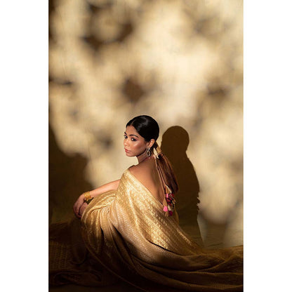 PRIYANKA RAAJIV Ganga Beige Silk Georgette Banarasi Saree with Unstitched Blouse