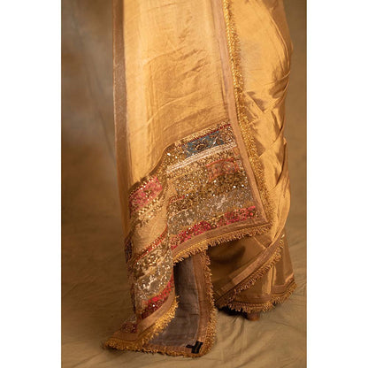 PRIYANKA RAAJIV Purnima Gold Silk Tissue Chanderi Saree with Unstitched Blouse