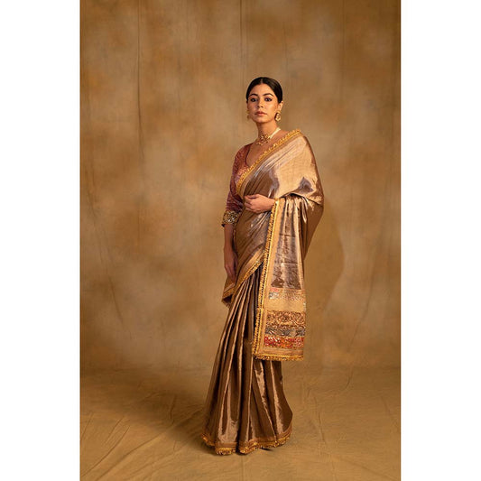 PRIYANKA RAAJIV Saptami Silver Silk Tissue Chanderi Saree with Unstitched Blouse
