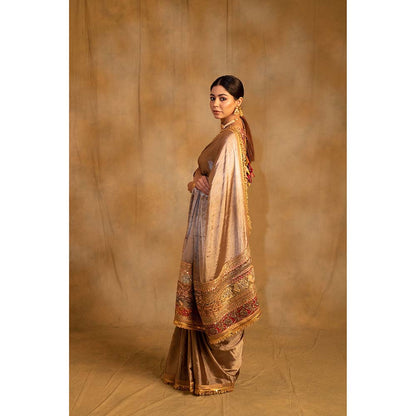 PRIYANKA RAAJIV Saptami Silver Silk Tissue Chanderi Saree with Unstitched Blouse