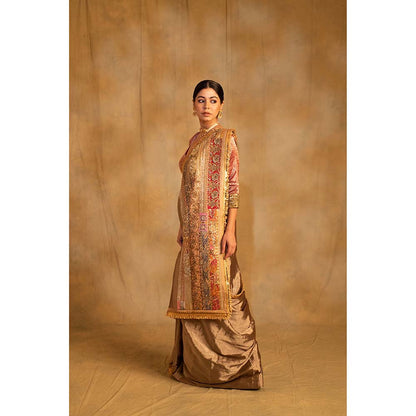 PRIYANKA RAAJIV Saptami Silver Silk Tissue Chanderi Saree with Unstitched Blouse