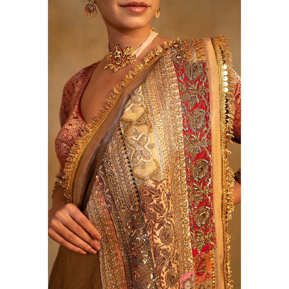 PRIYANKA RAAJIV Saptami Silver Silk Tissue Chanderi Saree with Unstitched Blouse