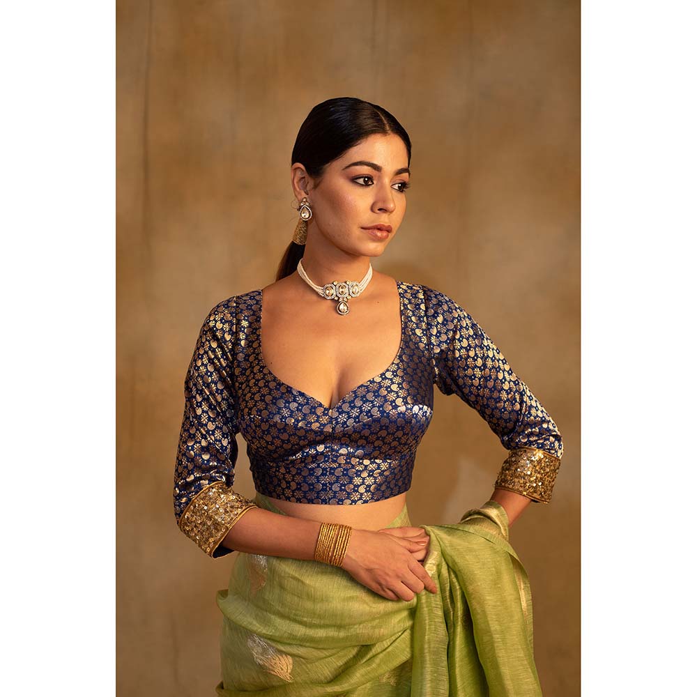 PRIYANKA RAAJIV Aabid Royal Blue Hand Embroidered Stitched Blouse