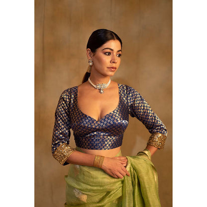 PRIYANKA RAAJIV Aabid Royal Blue Hand Embroidered Stitched Blouse