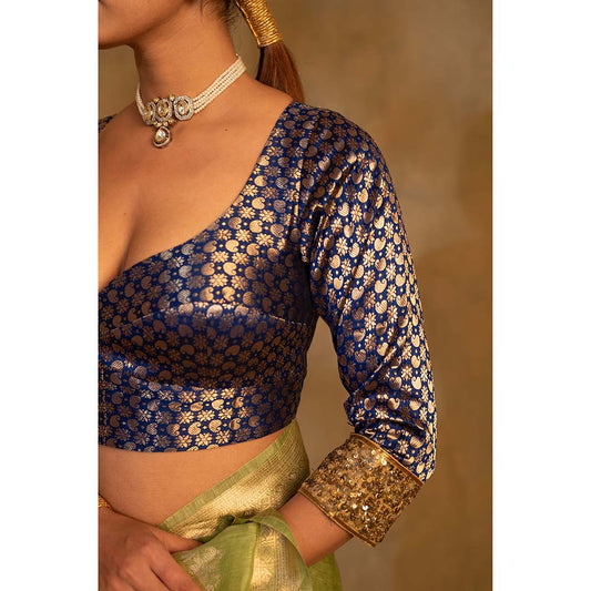 PRIYANKA RAAJIV Aabid Royal Blue Hand Embroidered Stitched Blouse