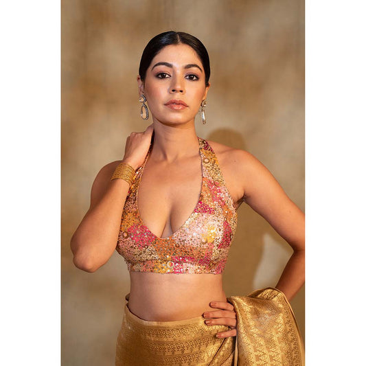 PRIYANKA RAAJIV Jahnu Embellished Halter Neck Stitched Blouse