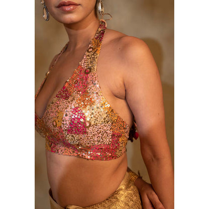 PRIYANKA RAAJIV Jahnu Embellished Halter Neck Stitched Blouse