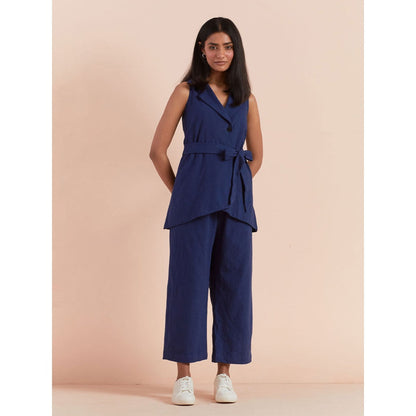 Priya Chaudhary Solid Navy Blue Co-ord (Set of 3)