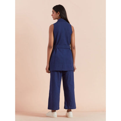 Priya Chaudhary Solid Navy Blue Co-ord (Set of 3)
