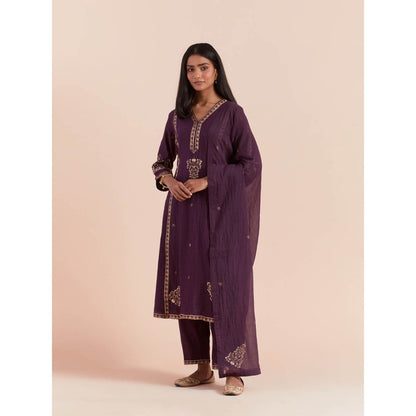 Priya Chaudhary Purple Soft Chanderi Kurta with Pants and Dupatta (Set of 3)