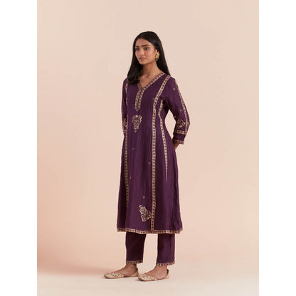 Priya Chaudhary Purple Soft Chanderi Kurta with Pants and Dupatta (Set of 3)