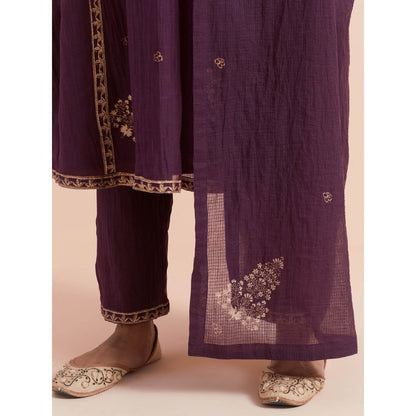 Priya Chaudhary Purple Soft Chanderi Kurta with Pants and Dupatta (Set of 3)