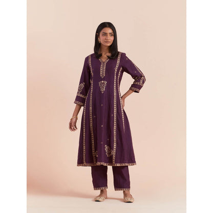 Priya Chaudhary Purple Soft Chanderi Kurta with Pants (Set of 2)