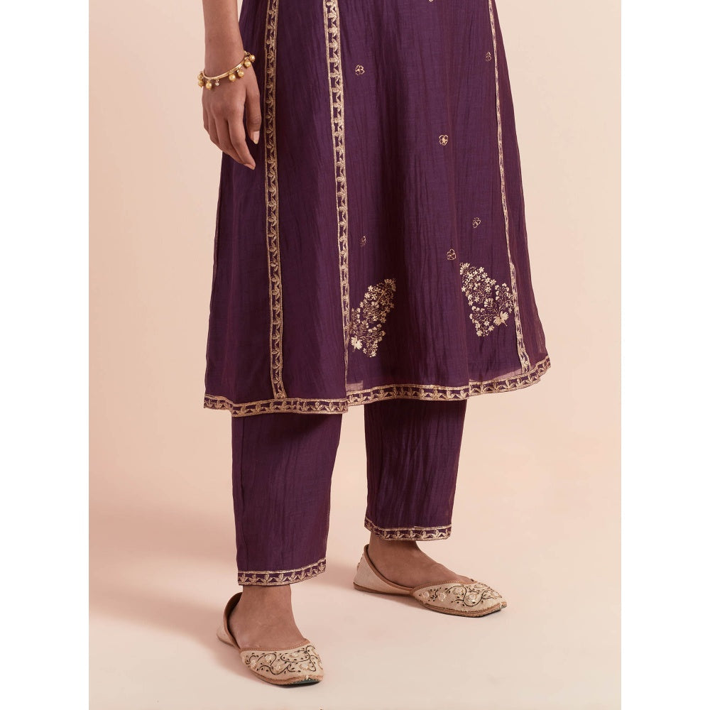 Priya Chaudhary Purple Soft Chanderi Kurta with Pants (Set of 2)