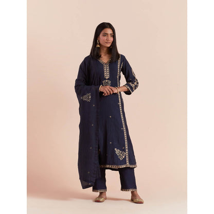 Priya Chaudhary Blue Soft Chanderi Kurta with Pants and Dupatta (Set of 3)