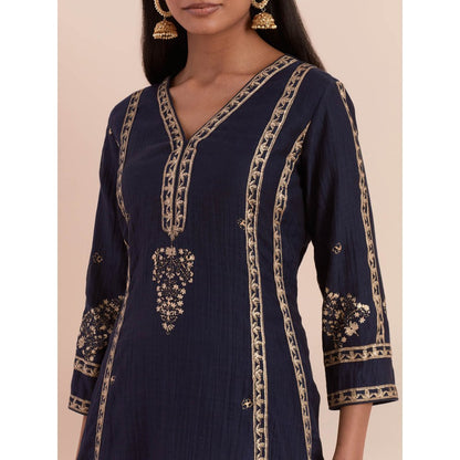 Priya Chaudhary Blue Soft Chanderi Kurta with Pants (Set of 2)