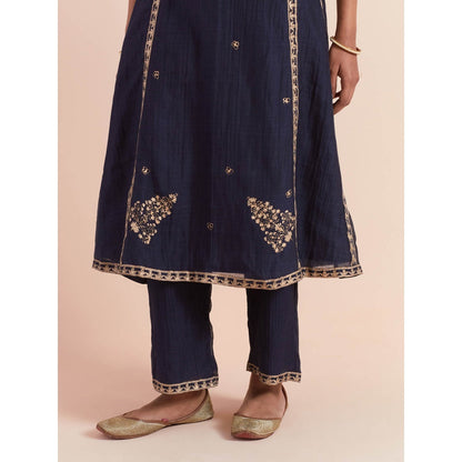 Priya Chaudhary Blue Soft Chanderi Kurta with Pants (Set of 2)