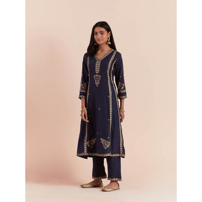 Priya Chaudhary Blue Soft Chanderi Kurta with Pants (Set of 2)