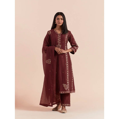 Priya Chaudhary Red Soft Chanderi Kurta with Pants and Dupatta (Set of 3)