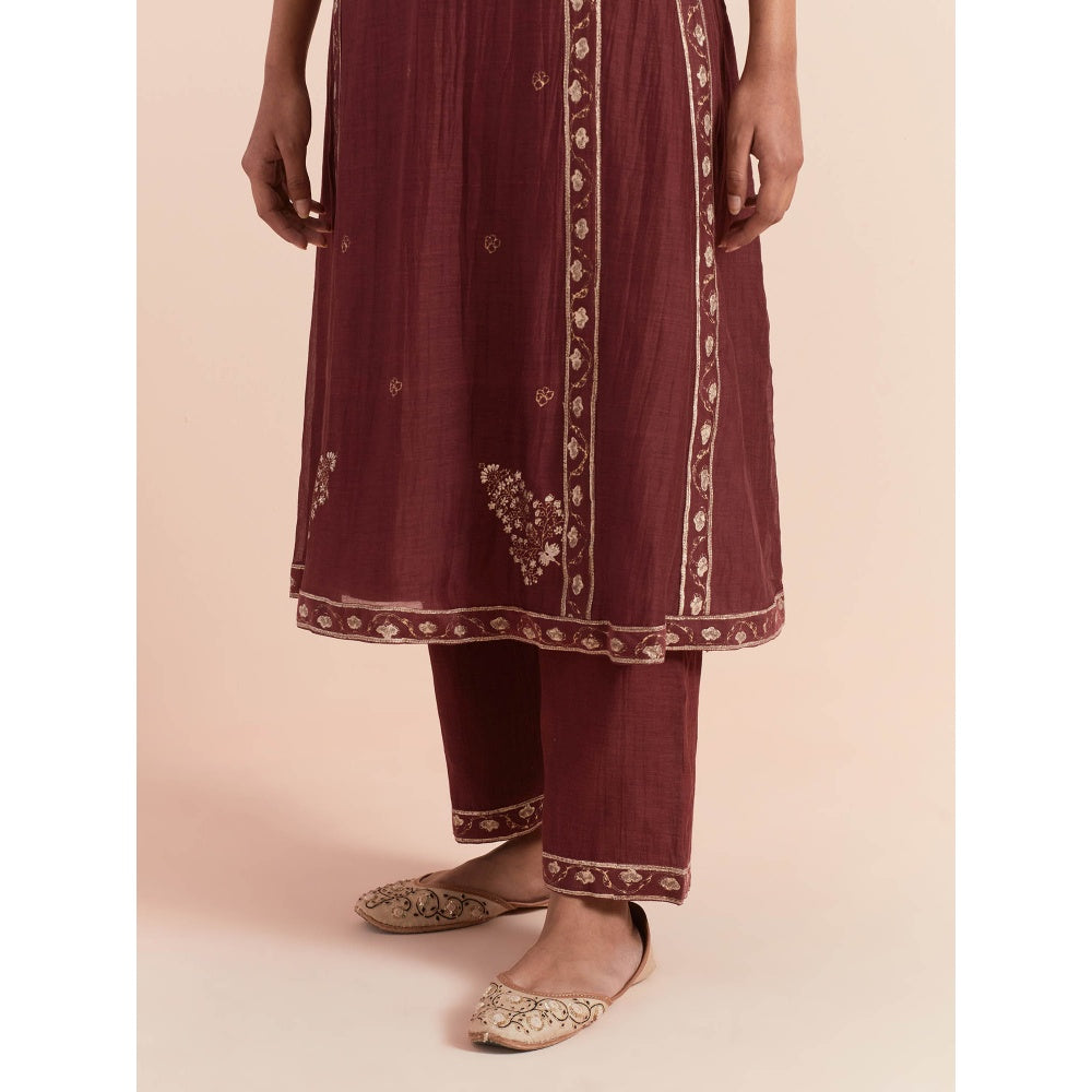 Priya Chaudhary Red Soft Chanderi Kurta with Pants and Dupatta (Set of 3)