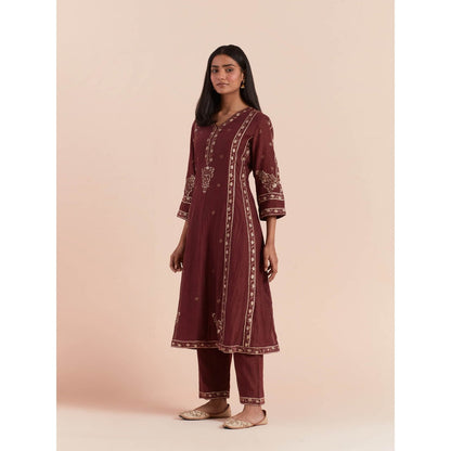 Priya Chaudhary Red Soft Chanderi Kurta with Pants (Set of 2)