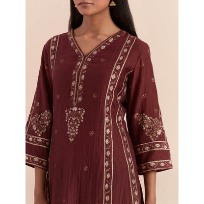 Priya Chaudhary Red Soft Chanderi Kurta with Pants (Set of 2)