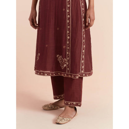 Priya Chaudhary Red Soft Chanderi Kurta with Pants (Set of 2)
