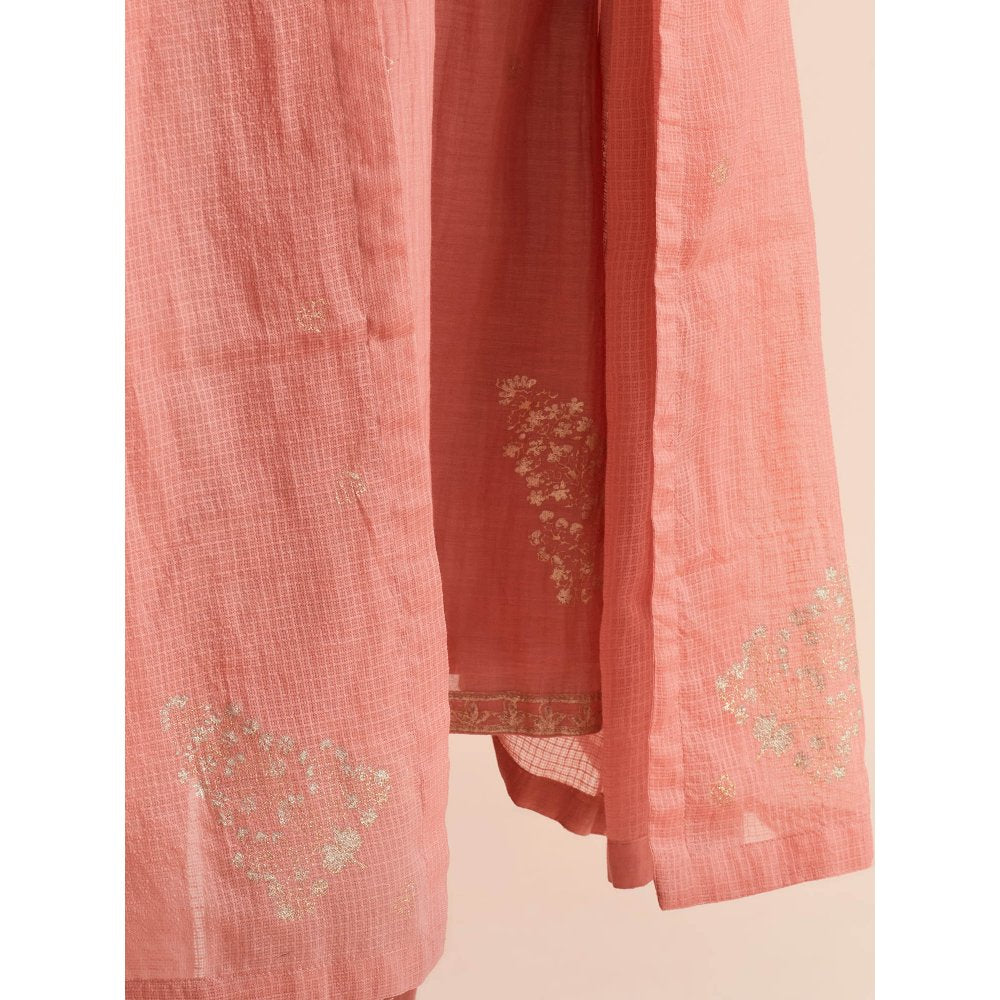 Priya Chaudhary Peach Soft Chanderi Kurta with Pants and Dupatta (Set of 3)