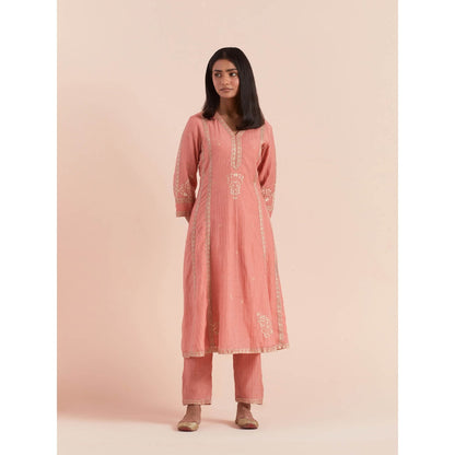 Priya Chaudhary Peach Soft Chanderi Kurta with Pants and Dupatta (Set of 3)