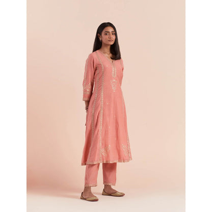 Priya Chaudhary Peach Soft Chanderi Kurta with Pants (Set of 2)
