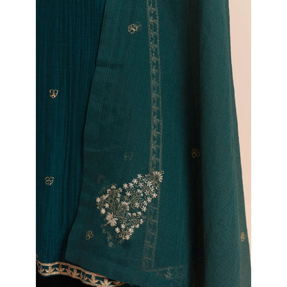 Priya Chaudhary Green Soft Chanderi Kurta with Pants and Dupatta (Set of 3)