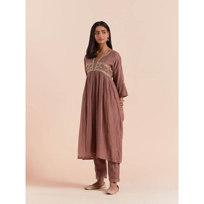 Priya Chaudhary Brown Anarkali Kurta with Pant and Dupatta (Set of 3)