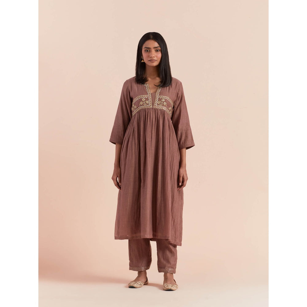 Priya Chaudhary Brown Anarkali Kurta with Pant (Set of 2)